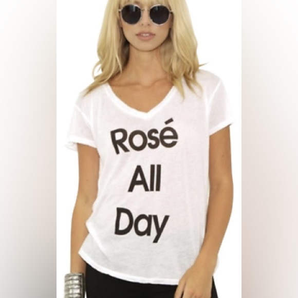 Wildfox Rose All Day White V Neck Short Sleeve Tee Size Small - Picture 2 of 7